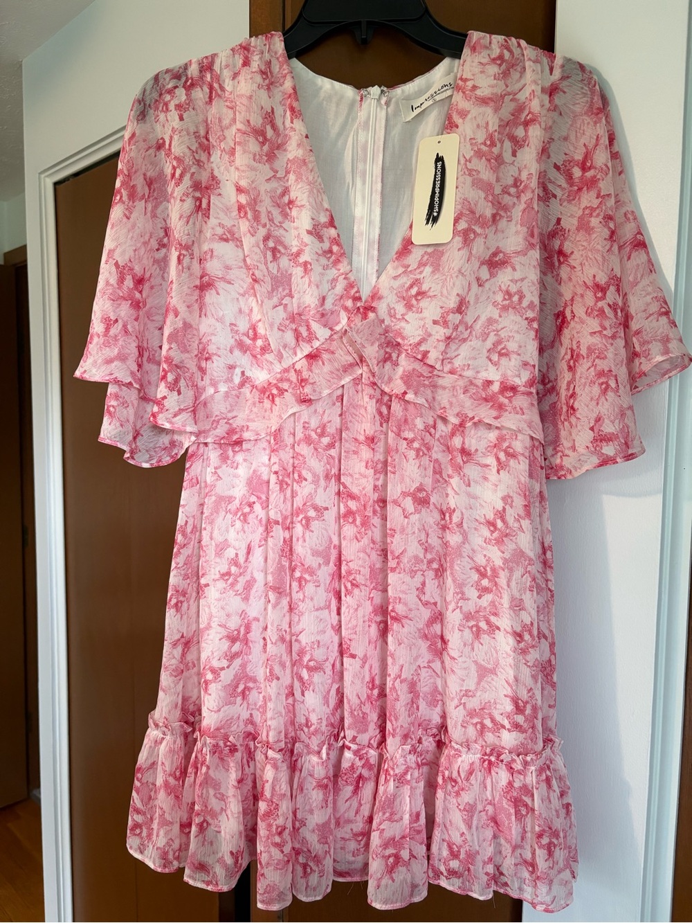 Impressions Boutique Pink Floral Ruffle V-Neck Dress